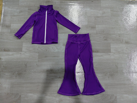7.29  Preorder  Kids Girls Purple Solid Color Pullover Top with Bell Bottom Pants Active Outfit