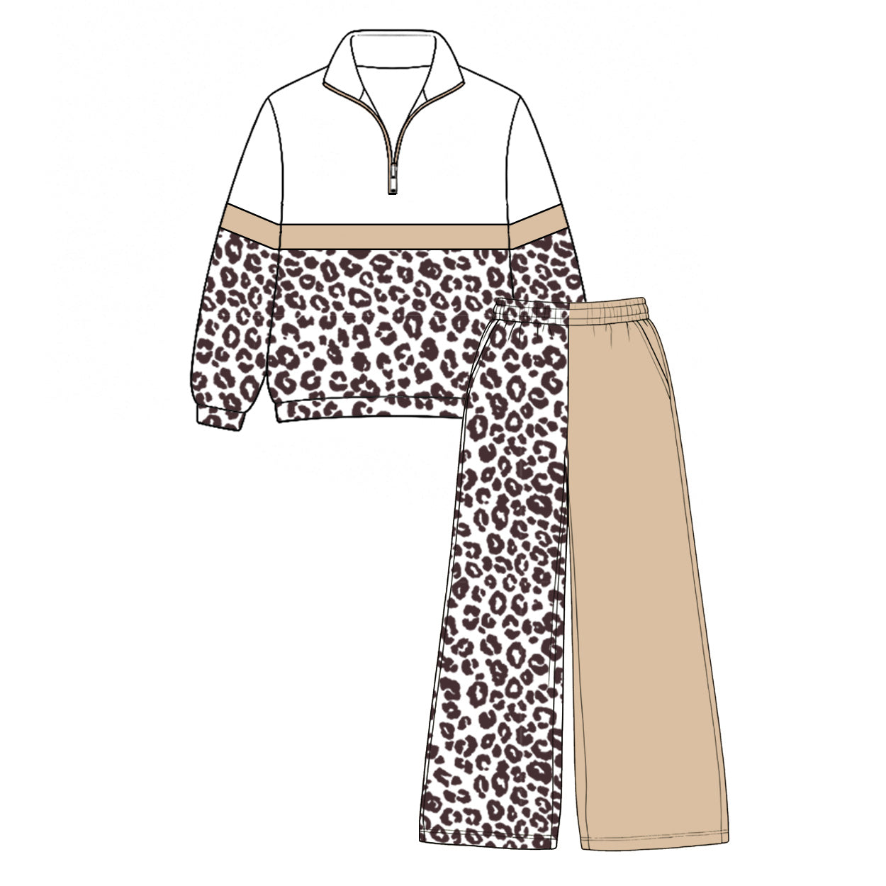 7.29  Preorder  Kids Girls Brown Leoaprd Pullover Top with Patch Pants Outfit