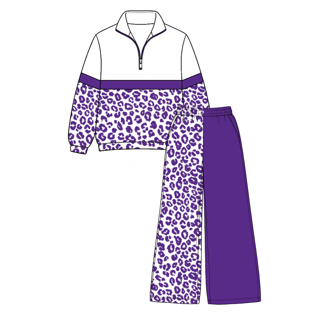 7.29  Preorder  Kids Girls Purple Leoaprd Pullover Top with Patch Pants Outfit