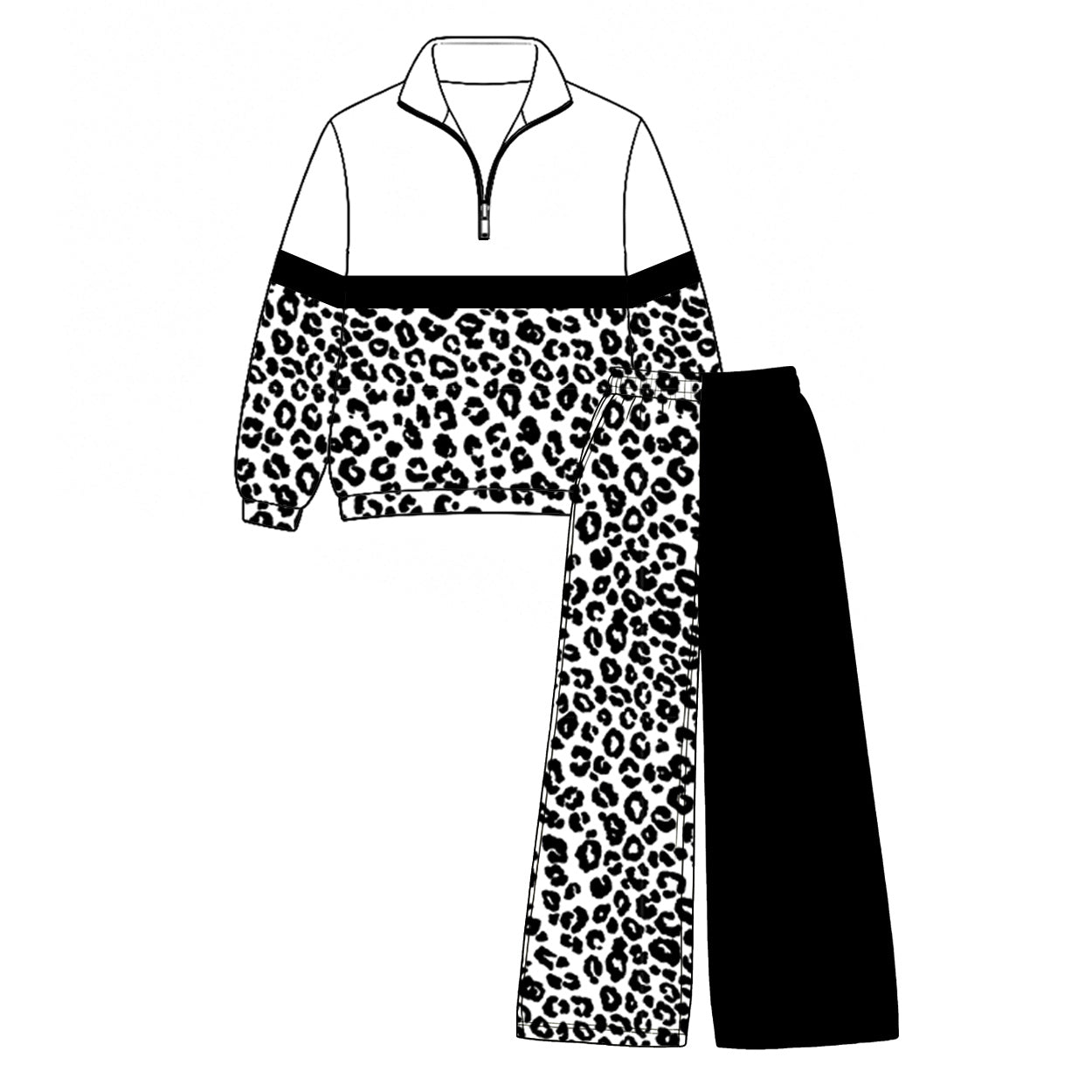 7.29  Preorder  Kids Girls Black  Leoaprd Pullover Top with Patch Pants Outfit