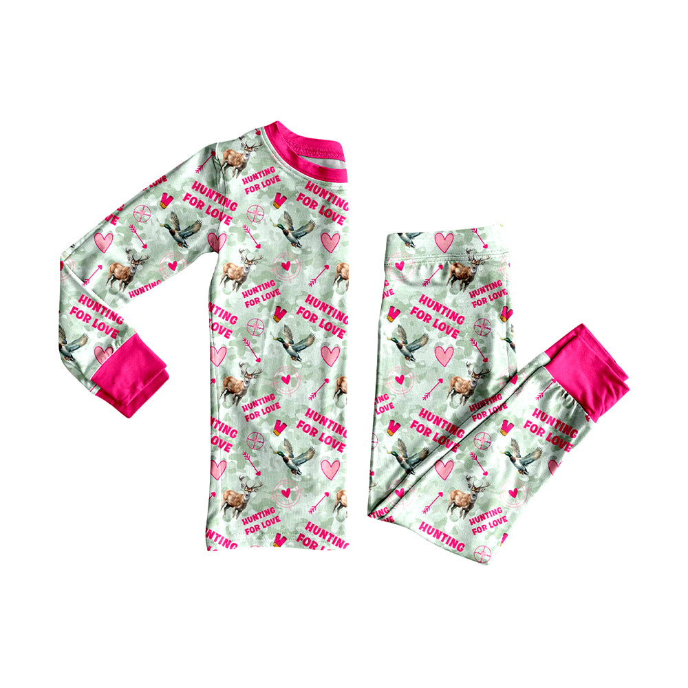 8.1 Preorder  Kids Girls Valentine's Day Hunting for Love Long Sleeve Pajama Set