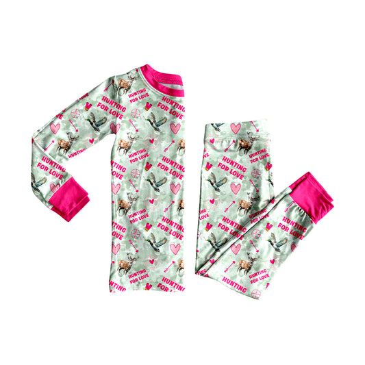8.1 Preorder  Kids Girls Valentine's Day Hunting for Love Long Sleeve Pajama Set