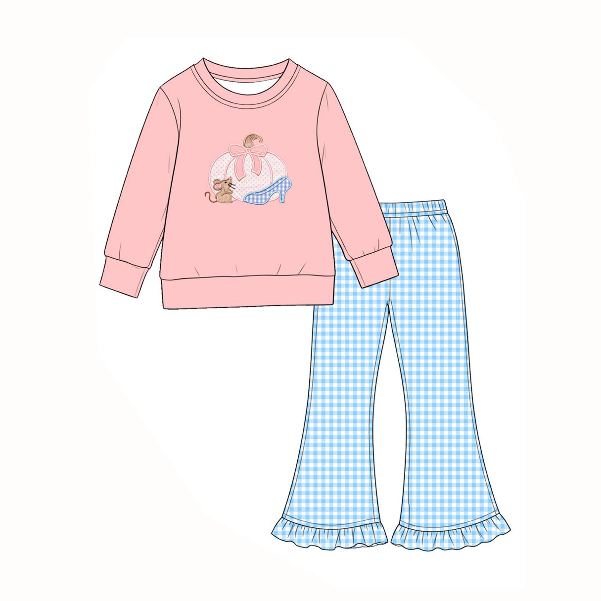 8.1 Preorder  Kids Girls Pumpkin Mouse Sweatshirt with gingham pants outfit