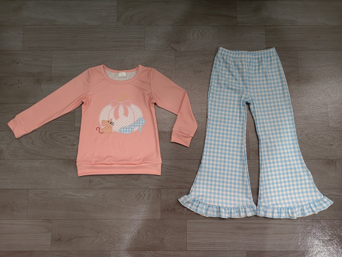 8.1 Preorder  Kids Girls Pumpkin Mouse Sweatshirt with gingham pants outfit