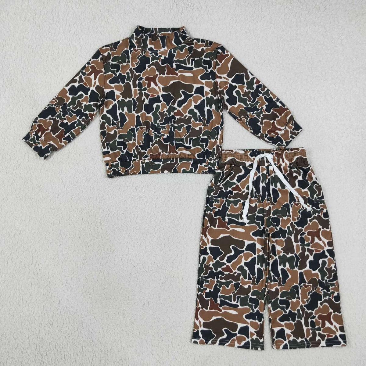 Brown Camo Print Long Sleeve Top Pockets Pants Girls Yoga Clothes Set