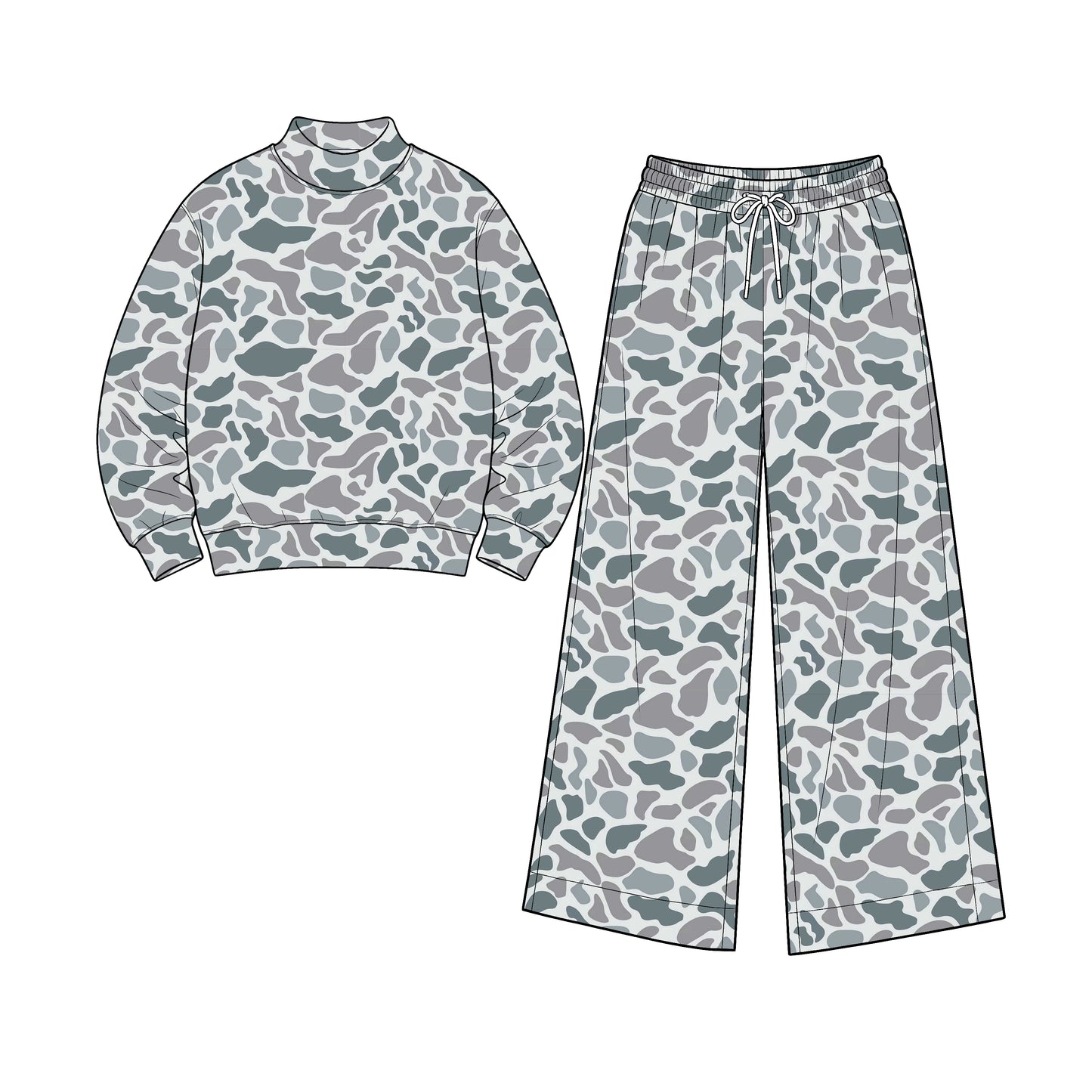 8.1 GLP3605 Preorder Adult Grey Camo Print Long Sleeve Top Pockets Pants Woman Yoga Clothes Set
