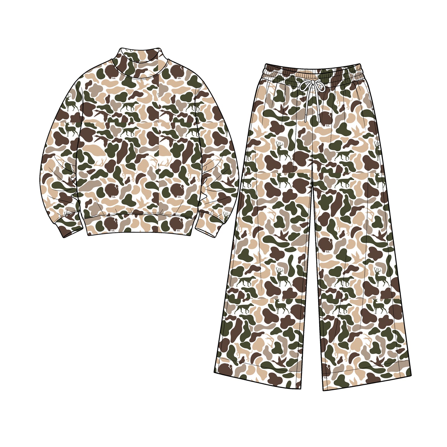 8.1 GLP3607 Preorder Adult Brown Khaki Camo Print Long Sleeve Top Pockets Pants Woman Yoga Clothes Set