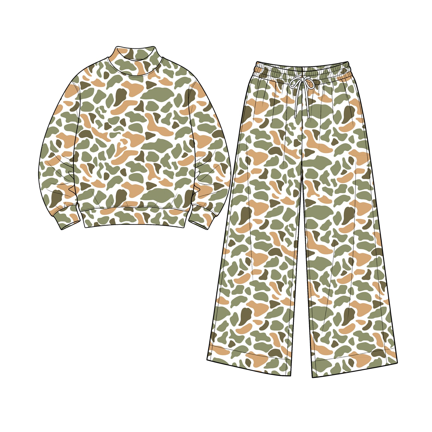 8.1 GLP3608 Preorder Adult Orange Green Camo Print Long Sleeve Top Pockets Pants Woman Yoga Clothes Set
