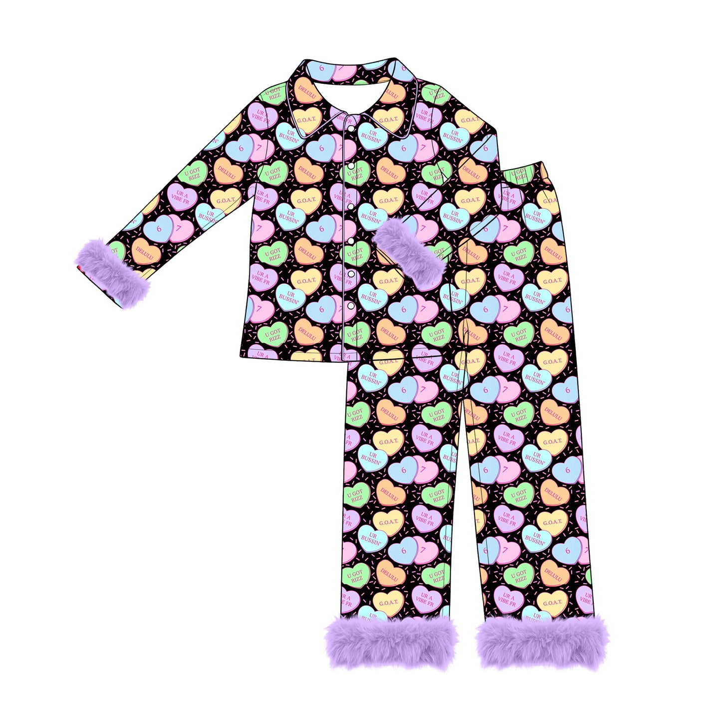 8.3  Preorder Women   Heart Candy Pajama Set with Fur