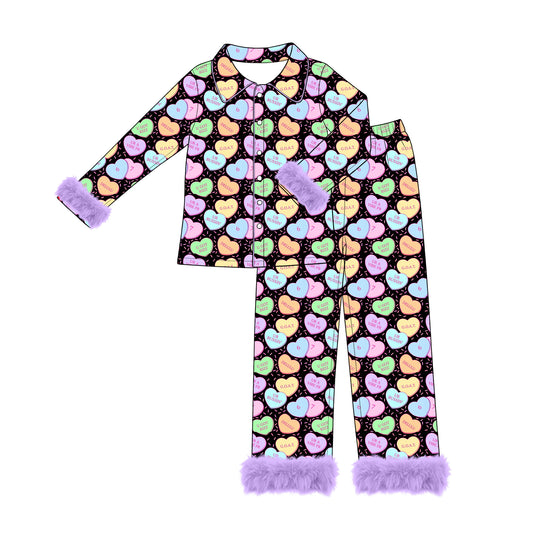 8.3  Preorder Women   Heart Candy Pajama Set with Fur