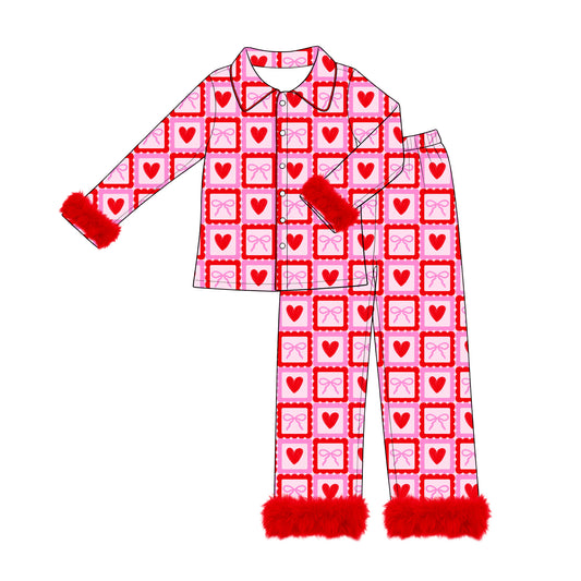 8.3  Preorder Women Red Heart Bow Checkered  Pajama Set