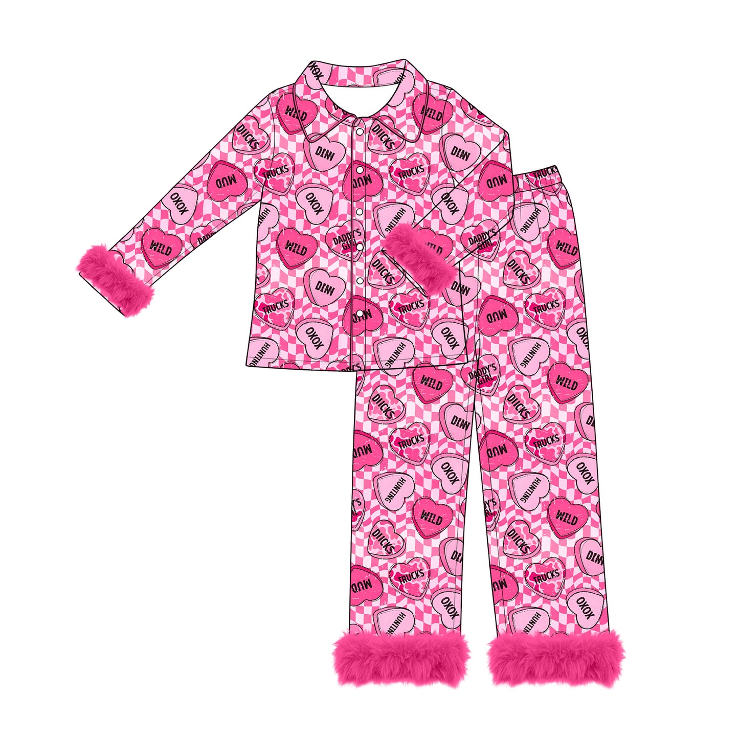 8.3  Preorder Daddy's Girl Pink Checkered Heart Pajama Set
