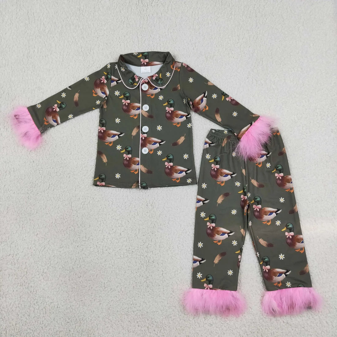 Sibling Baby Kids Ducks Calls Flowers Hunting Pajamas Sets Blanked