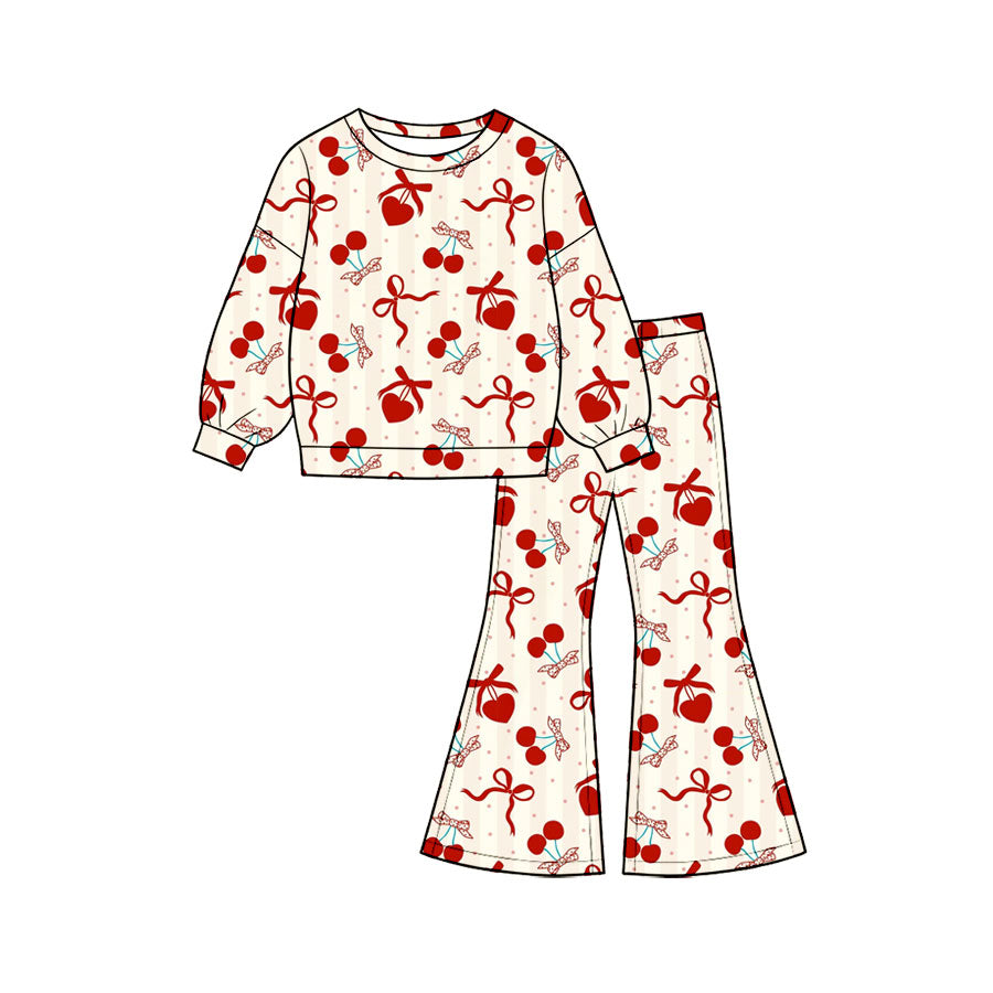 8.6 GLP3636 Preorder Cherry Hearts Bows Print Girls Valentine's Day Scallop Clothes Set
