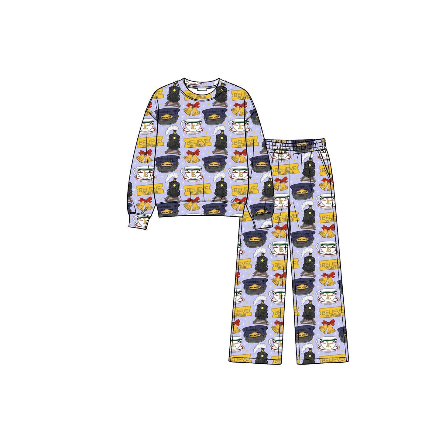 8.7 GLP3641 Preorder Film Characters Train Top Pockets Pants Girls Christmas Clothes Set