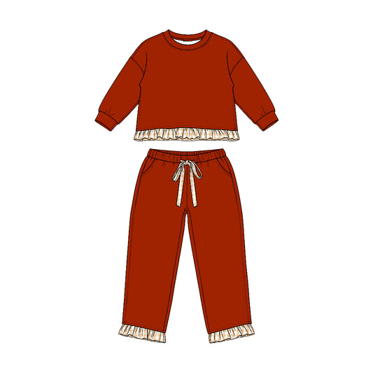 8.7 GLP3644 Preorder Rust Red Thick Cotton Girls Fall Clothes Set