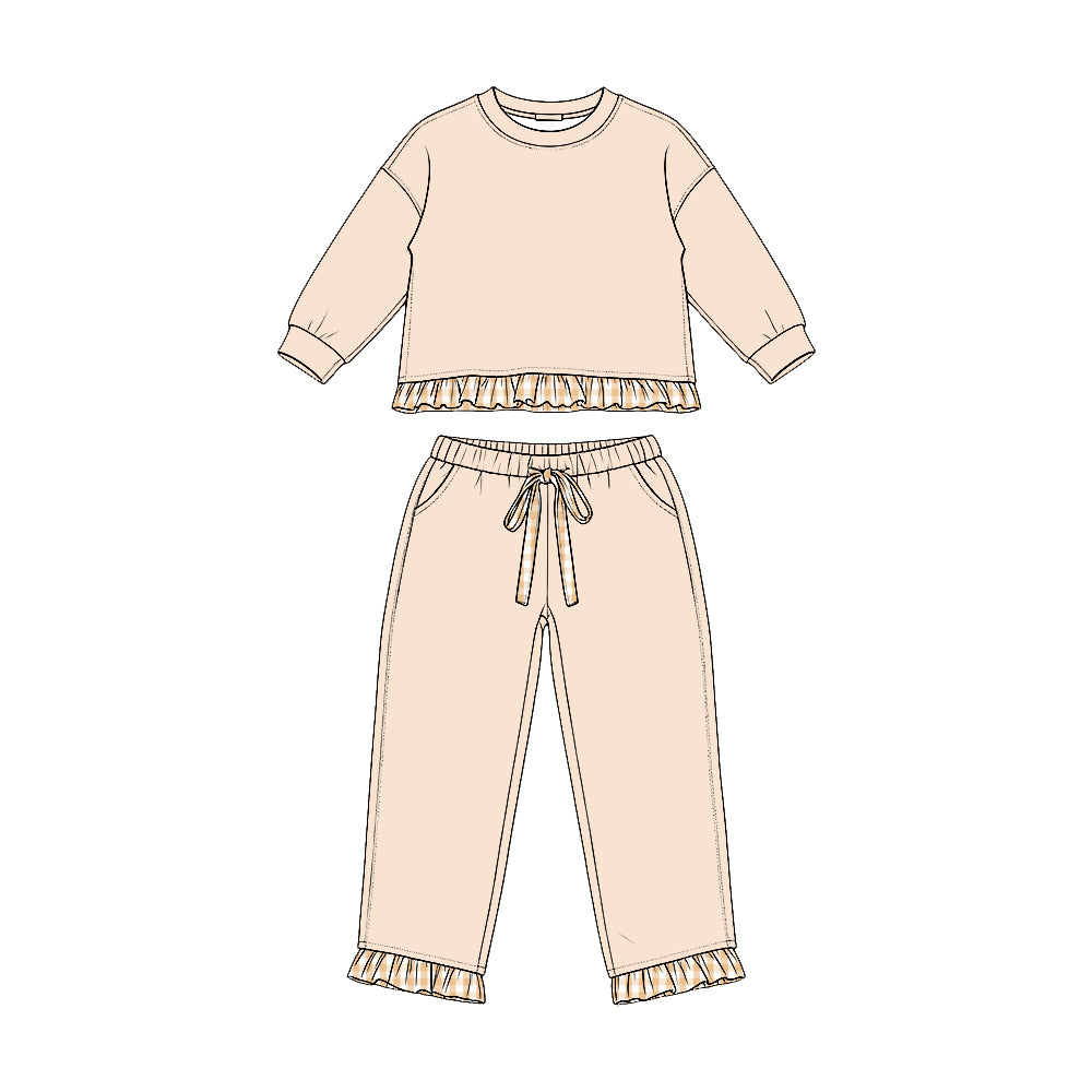 8.7 GLP3645 Preorder Beige White Thick Cotton Girls Fall Clothes Set