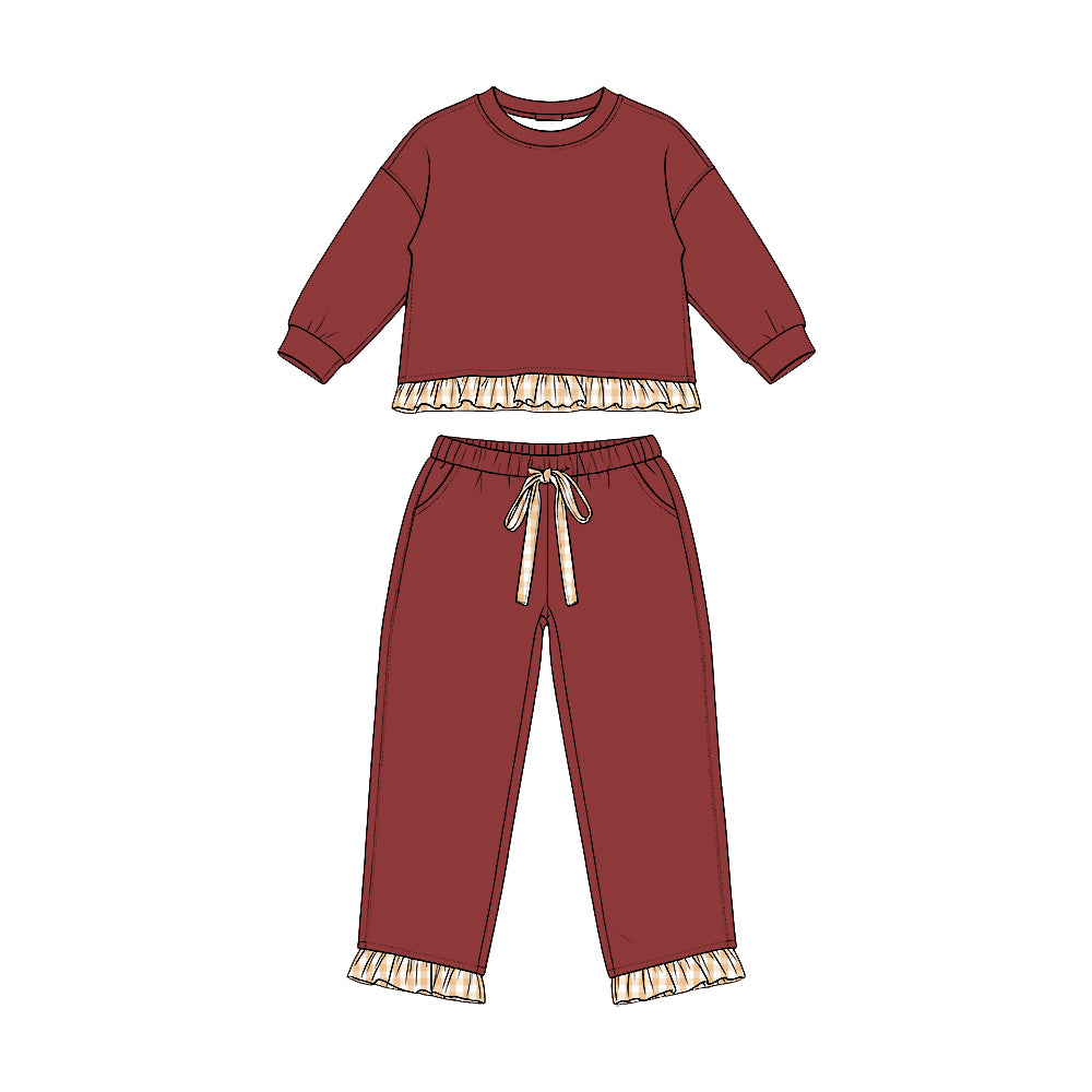 8.7 GLP3647 Preorder Maroon Thick Cotton Girls Fall Clothes Set