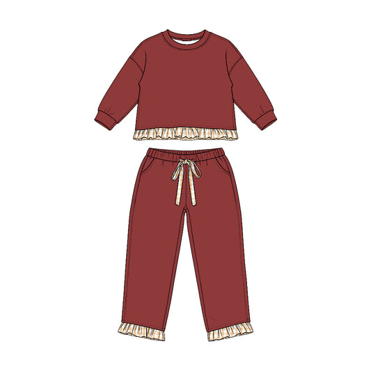 8.7 GLP3647 Preorder Maroon Thick Cotton Girls Fall Clothes Set
