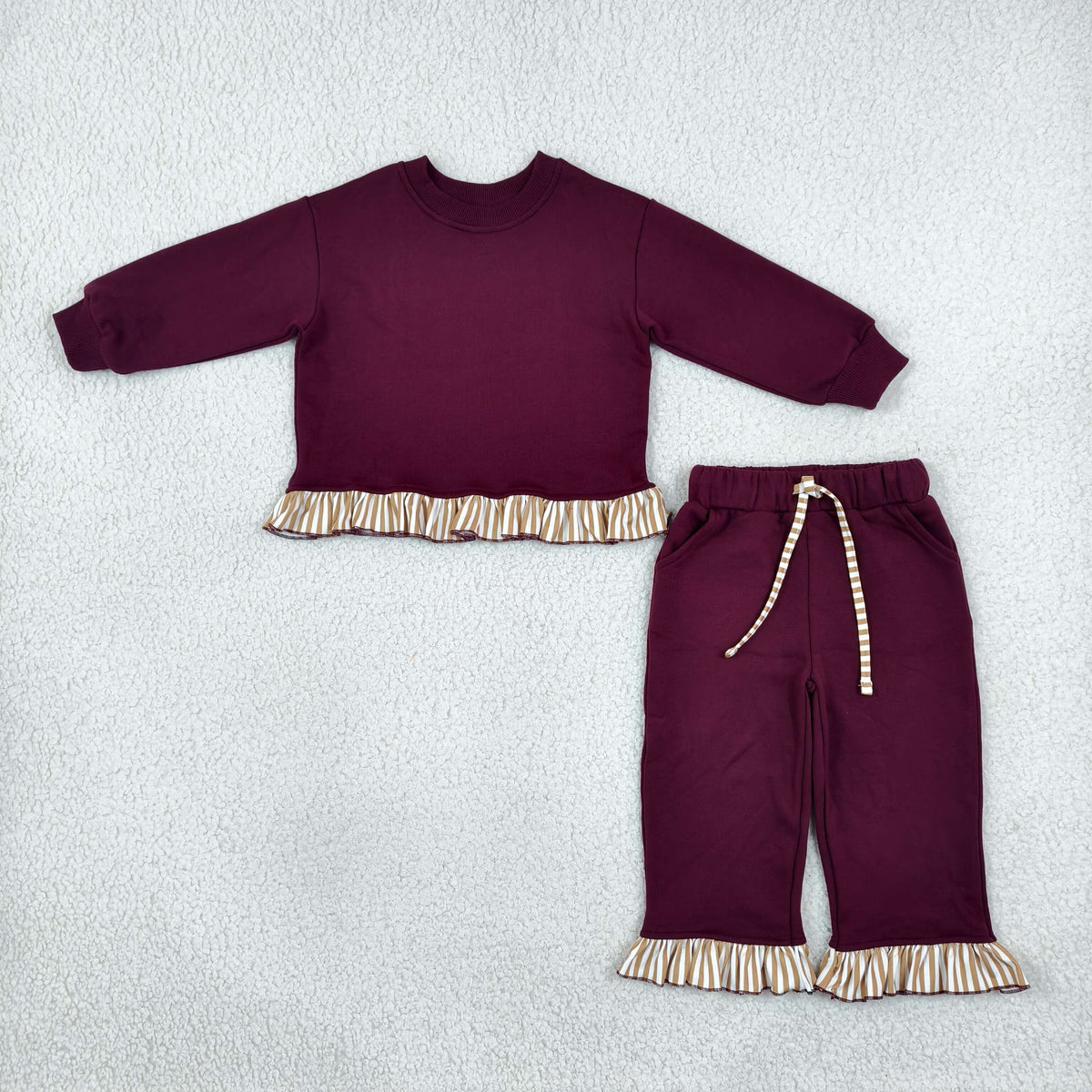 GLP3647 Maroon Thick Cotton Girls Fall Clothes Set