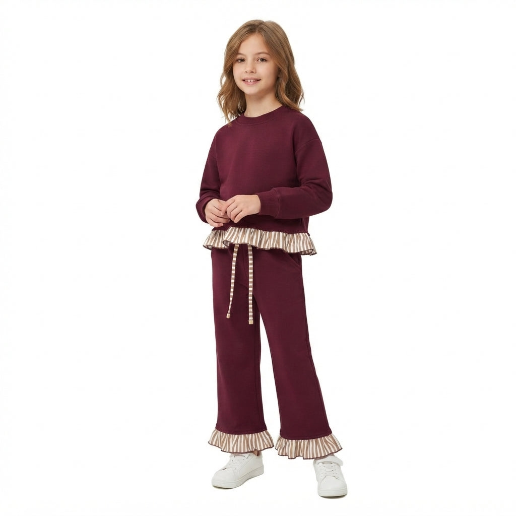 GLP3647 Maroon Thick Cotton Girls Fall Clothes Set