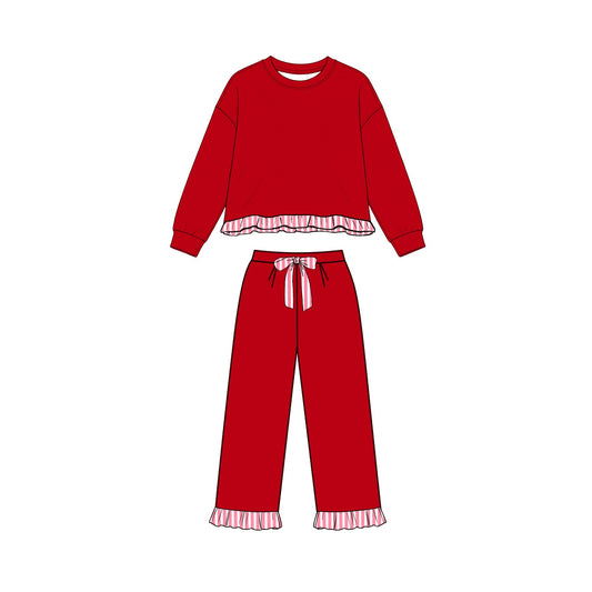 8.7 GLP3648 Preorder Red Thick Cotton Girls Christmas Clothes Set