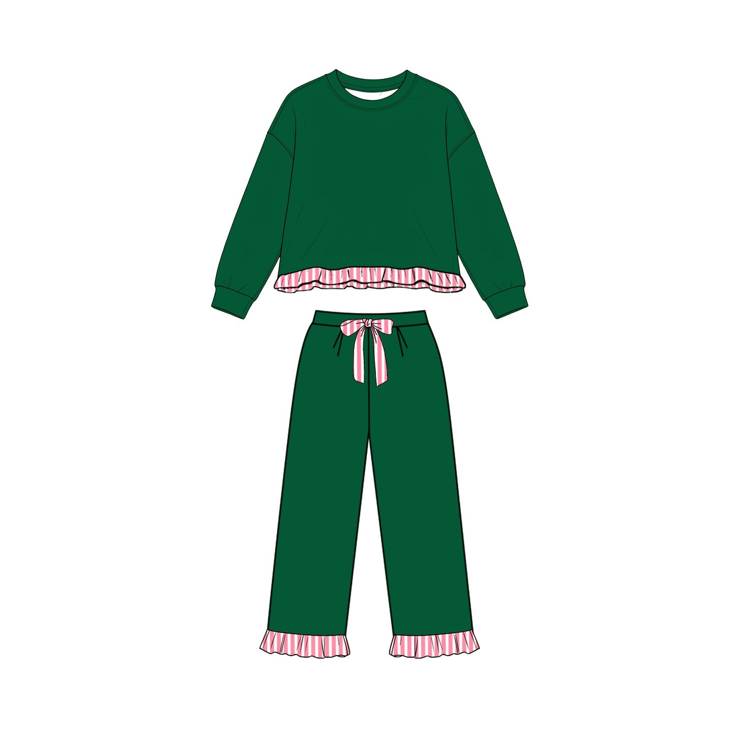 8.7 GLP3649 Preorder Green Thick Cotton Girls Christmas Clothes Set