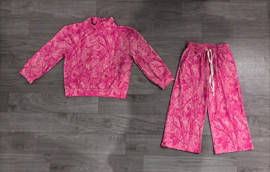 8.8 GLP3650 Preorder Pink Branch Print Long Sleeve Top Pockets Pants Girls Clothes Set