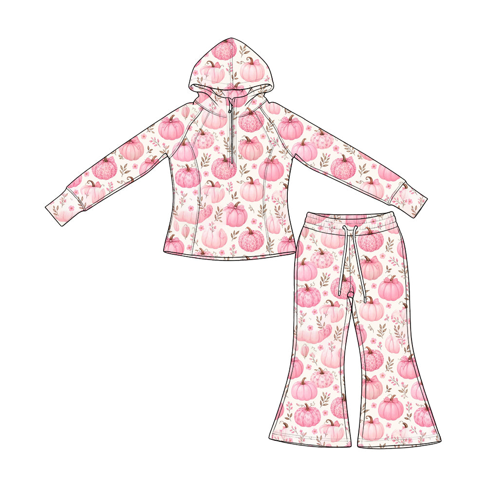 8.8 GLP3653 Preorder Pumpkin Pink Print Hoodie Top Bell Pants Girls Fall Clothes Set
