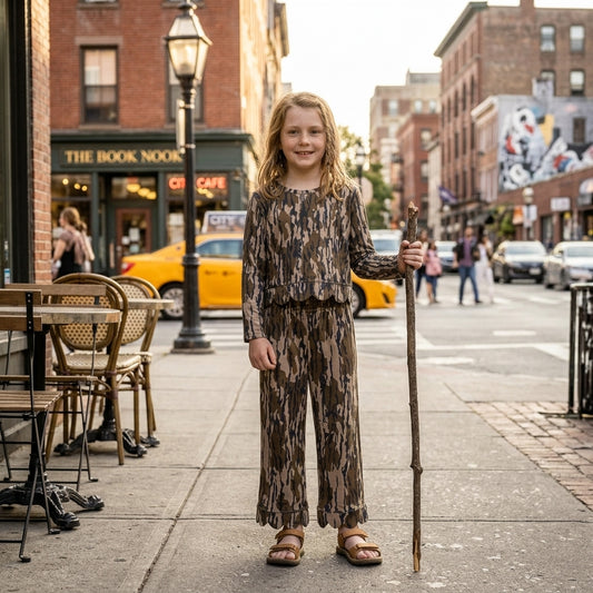 GLP3660 Camo Print Girls Fall Scallop Edge Clothes Set