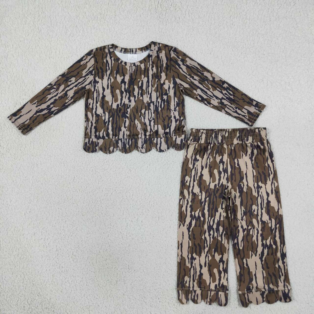 GLP3660 Camo Print Girls Fall Scallop Edge Clothes Set