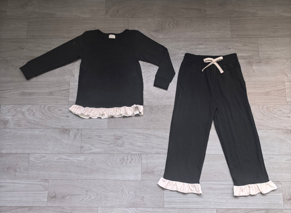 GLP3671 Black Thick Cotton Girls Fall Clothes Set