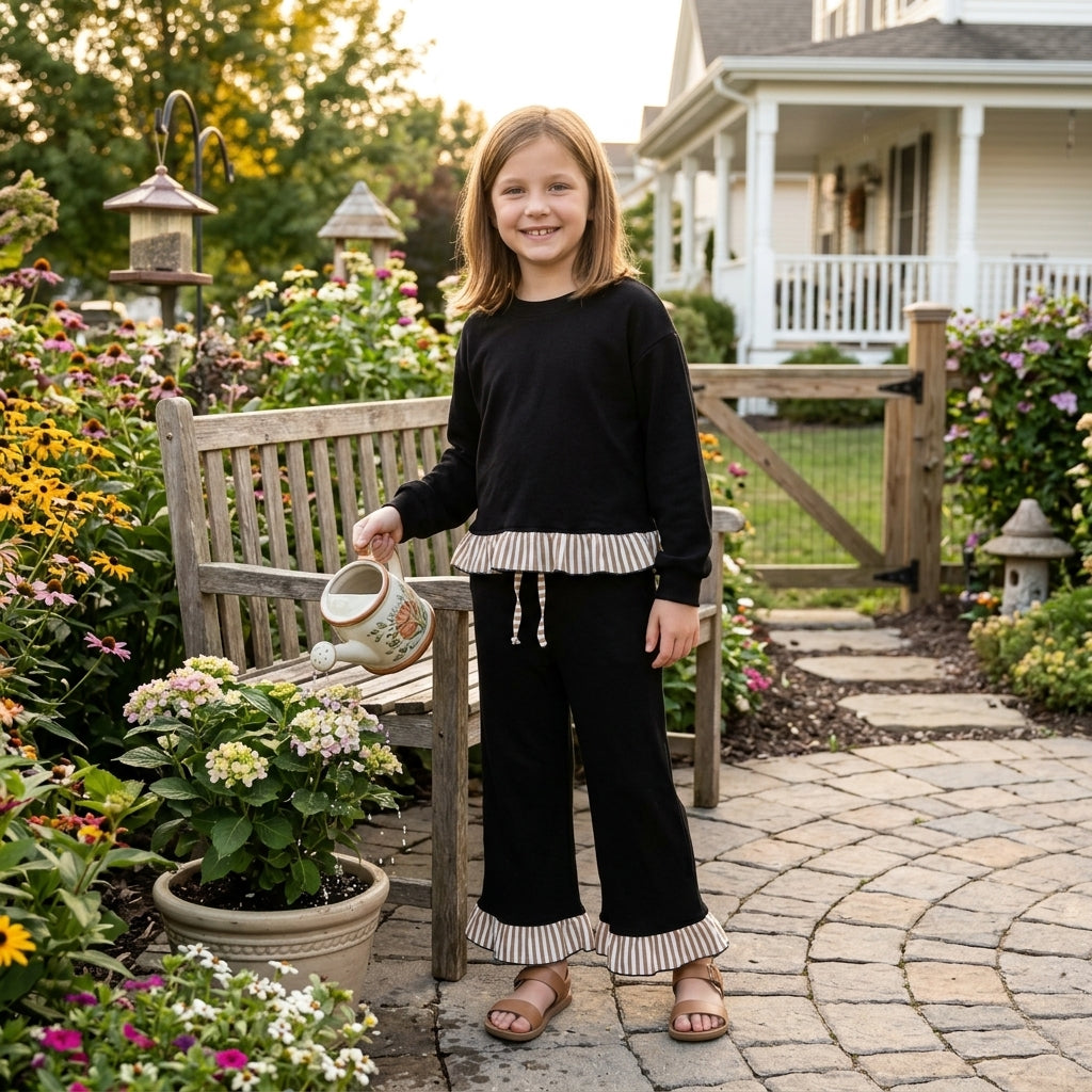 GLP3671 Black Thick Cotton Girls Fall Clothes Set