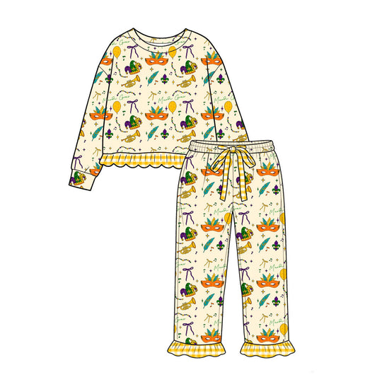 8.10 Preorder Mardi Gras Mask Print Girls 2-Piece Pajama Set
