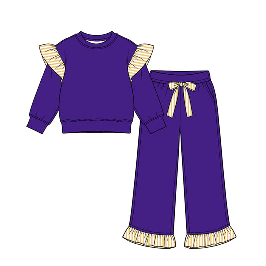 8.14 GLP3699 Preorder Kids Girls Purple Flutter Sleeve Top with Ruffle Pants Outfit