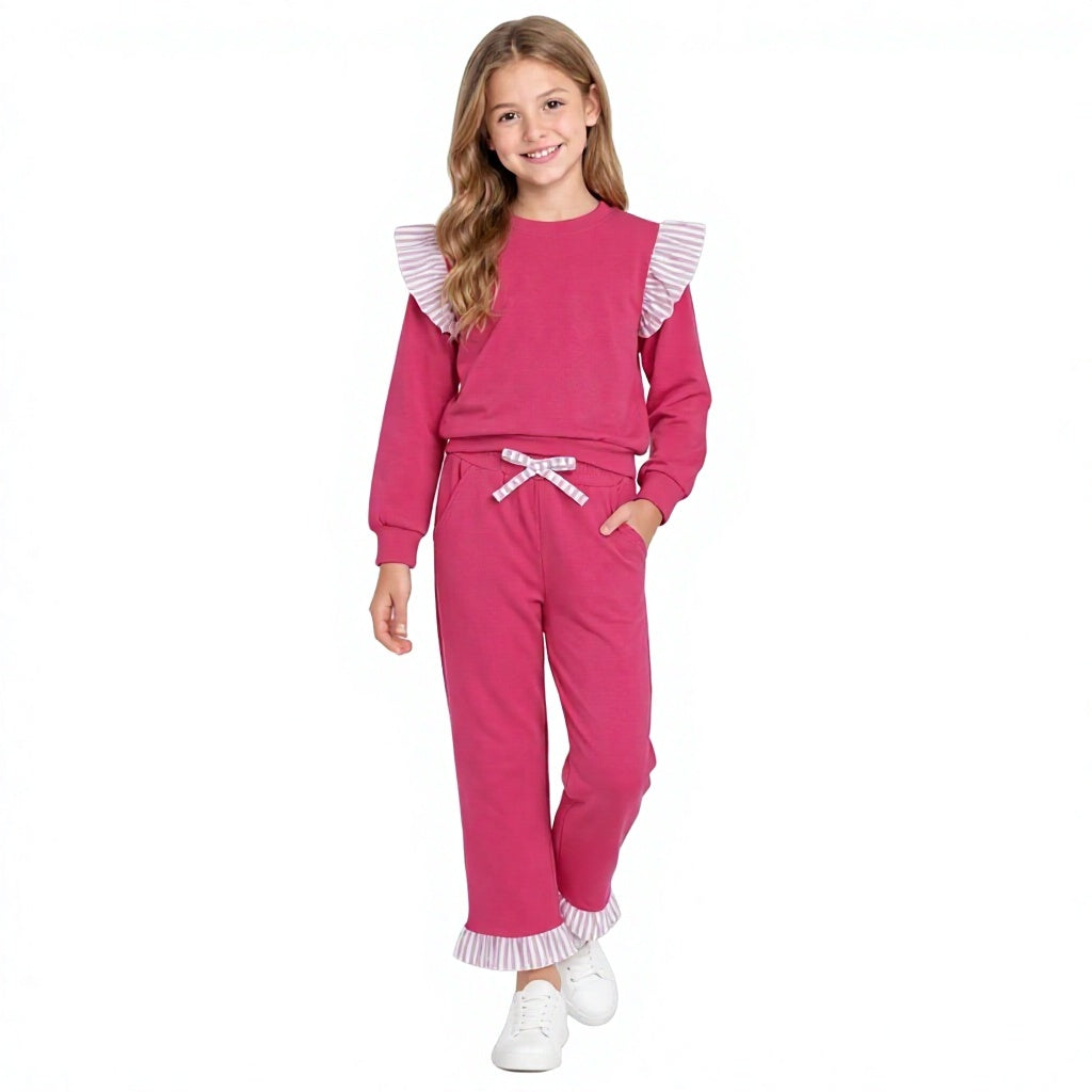 GLP3701 Girls Hot Pink Flutter Sleeve Top with Ruffle Pants Outfits