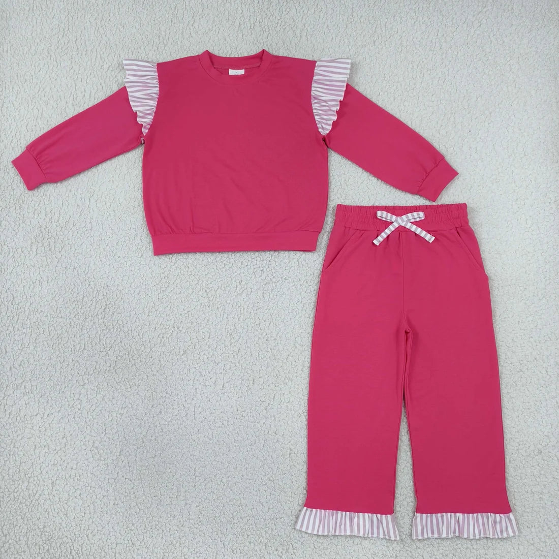 Sibling Kids Girls Hot Pink Long Sleeve Top with Pants and Shorts Outfit