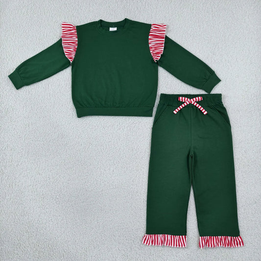 Sibling Kids Girls Green Long Sleeve Top with Pants and Shorts Outfit