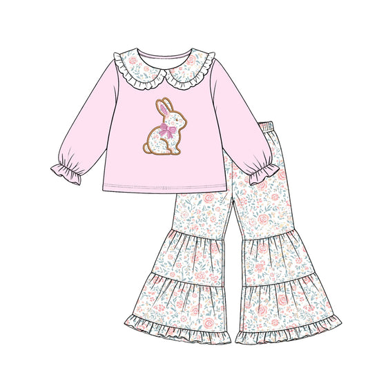 8.15 GLP3705 Preorder Bunny Pink Top Flowers Bell Pants Girls Easter Clothes Set