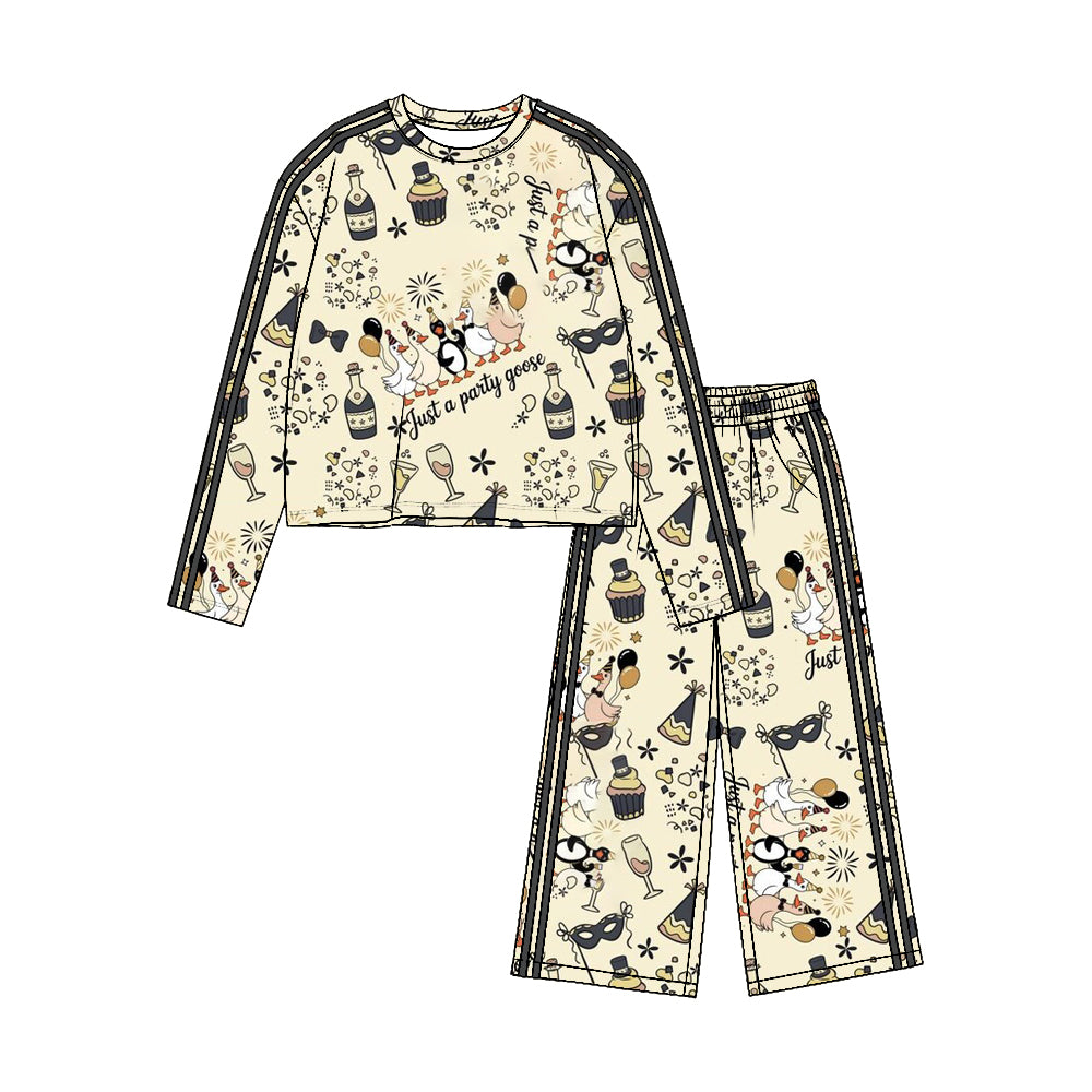 8.19 GLP3723 Preorder Goose Cake Print Girls Happy New Year Yoga Clothes Set