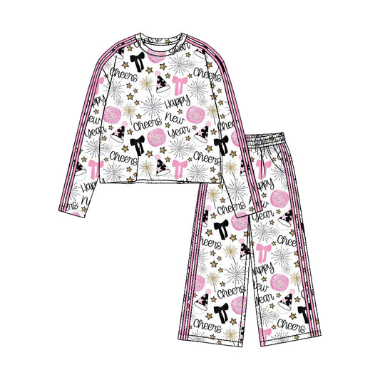 8.19 GLP3724 Preorder Cheers Stars Pink Print Girls Happy New Year Yoga Clothes Set