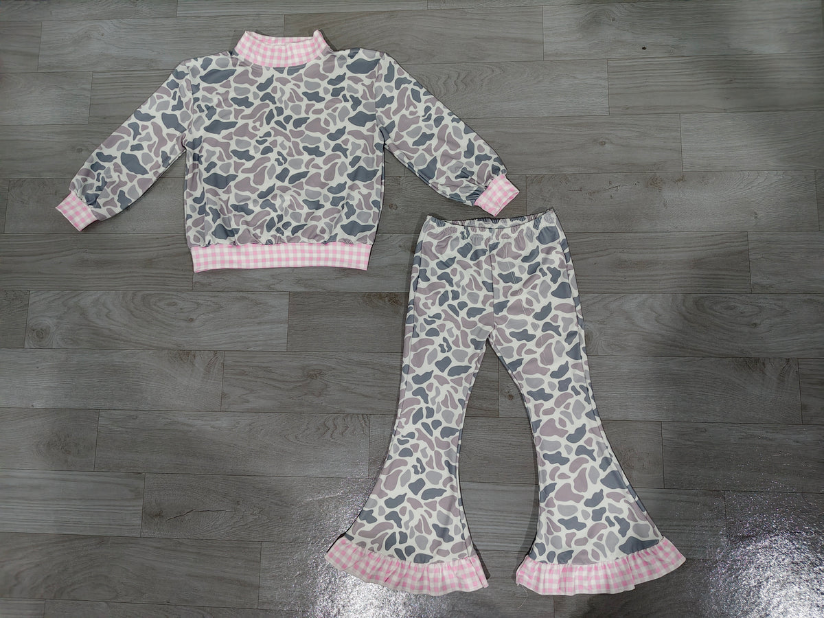 8.20 GLP3737 Preorder Grey Camo Top Bell Pants Girls Fall Clothes Set