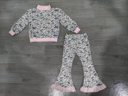 8.20 GLP3737 Preorder Grey Camo Top Bell Pants Girls Fall Clothes Set