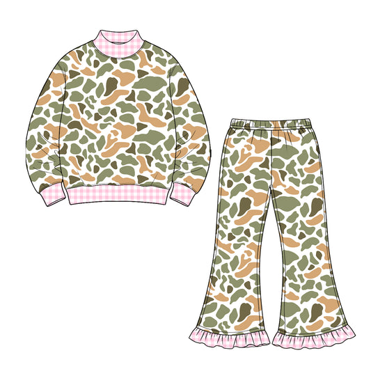 8.20 GLP3740 Preorder Green Orange Camo Top Bell Pants Girls Fall Clothes Set