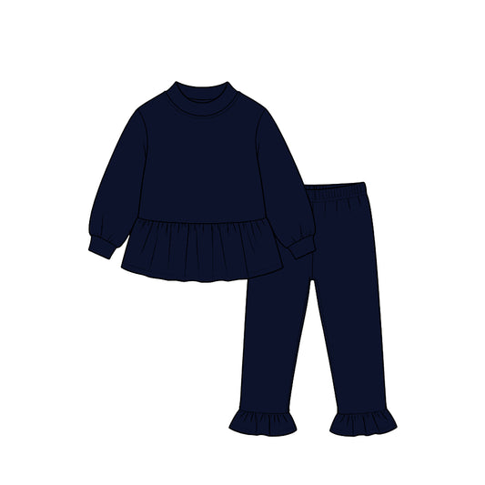 8.21 GLP3750 Preorder Black Cotton Mocknecks Top Ruffle Pants Girls Clothes Set