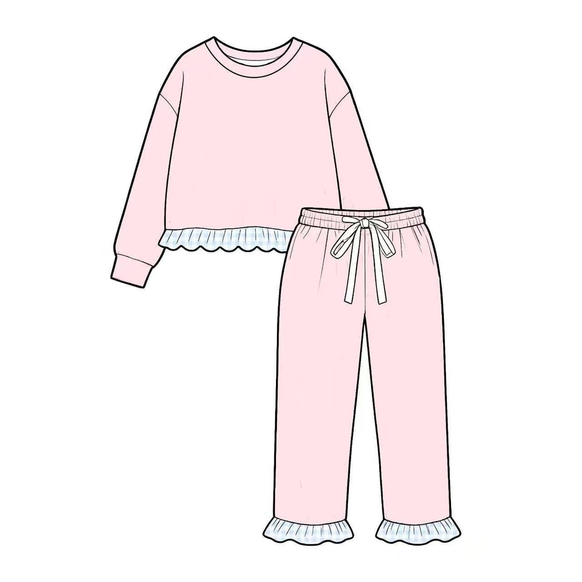 8.24 GLP3754 Preorder Light Pink Long Sleeve Top Ruffle Pants Girls Clothes Set