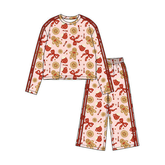 8.28 GLP3787 Preorder Gingerbread Bows Print Girls Christmas Clothes Set