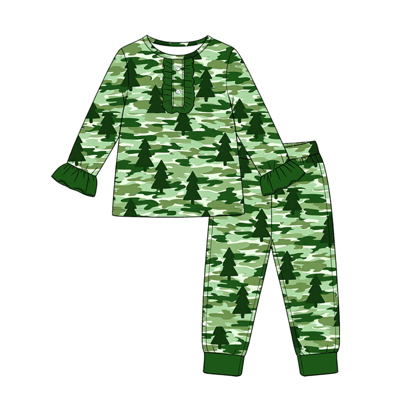 8.28 Preorder Toddler Girls Christmas Tree Camo Long Sleeve Pajama Set