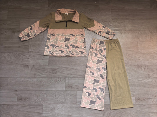 8.28 GLP3803 Preorder Green Khaki Camo Zipper Top Pockets Straight Pants Girls Clothes Set