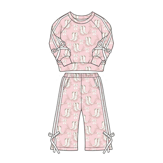 8.31 Preorder GLP3805 Baby Girls  Bow Boot Long Sleeve Top Wide Pants Outfit